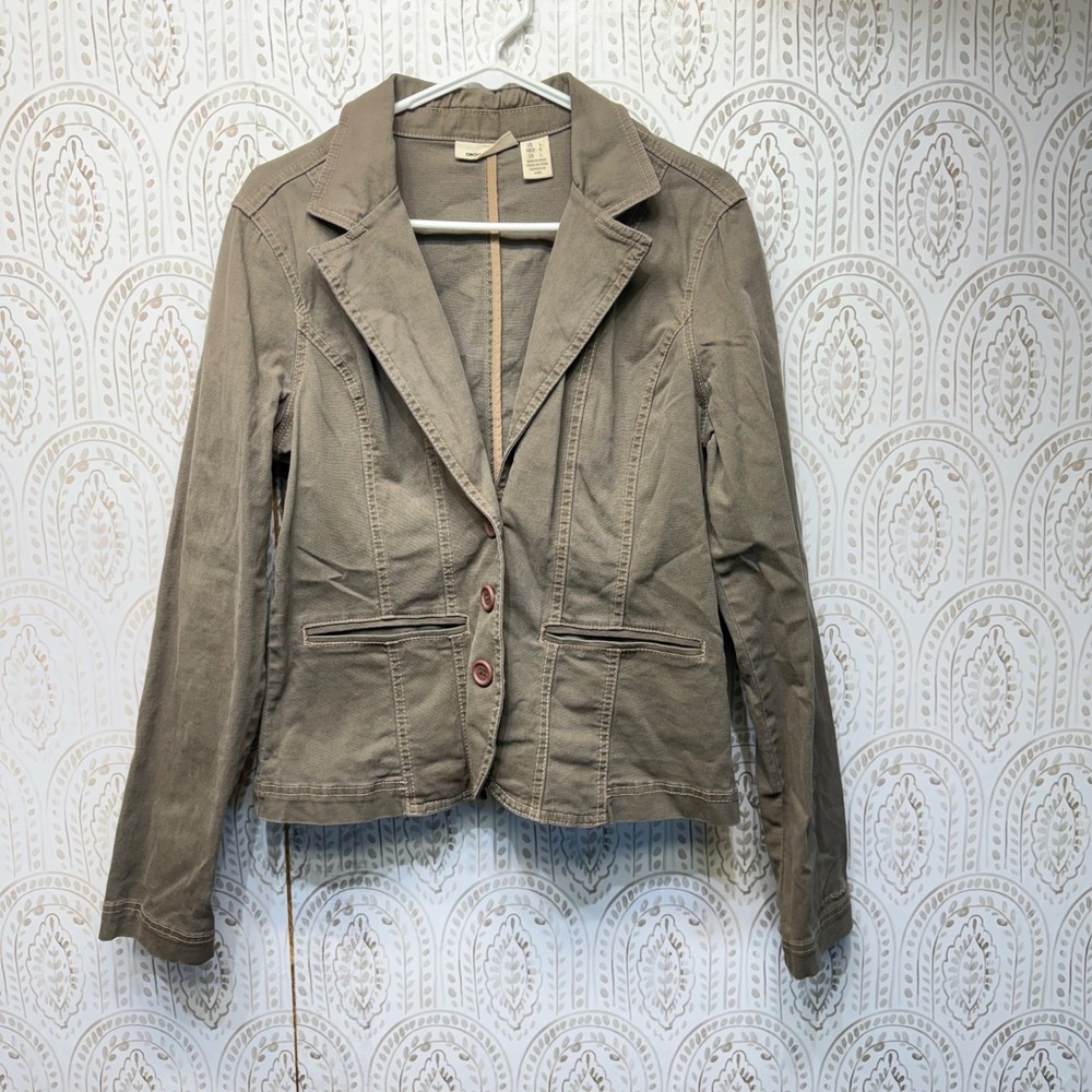 DKNY Jeans Blazer Women Large Brown Utility Cotton Twill‎ Tailored Jacket L